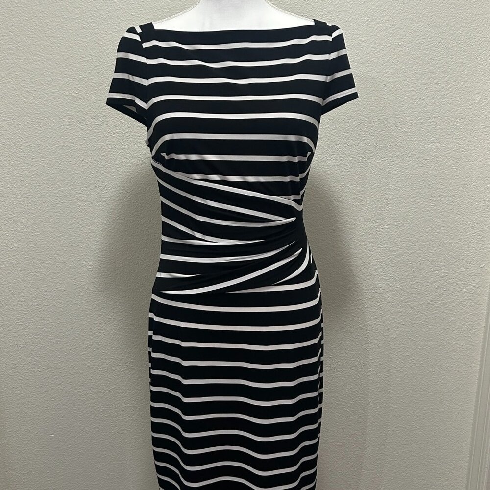 American Living black and white striped scrunched waist dress, knee length, sz 6